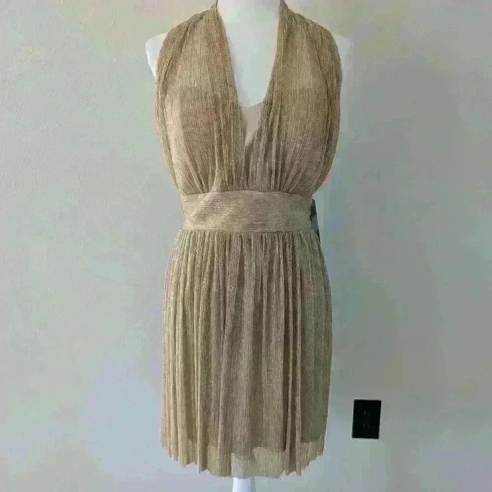NWT Alexia Admor Gold Metallic Halter Mini Dress
